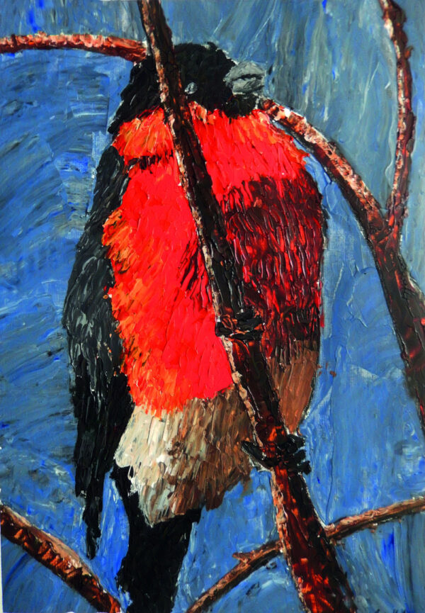 Acrylic impasto bullfinch art