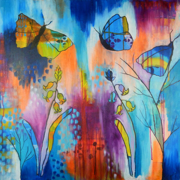 Dreamy butterflies and bluebells in acrylic