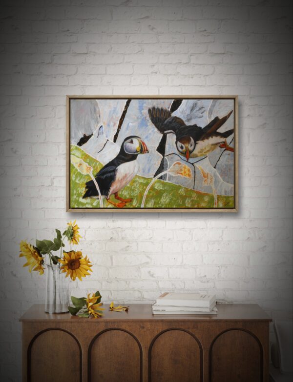 Framed puffin artwork