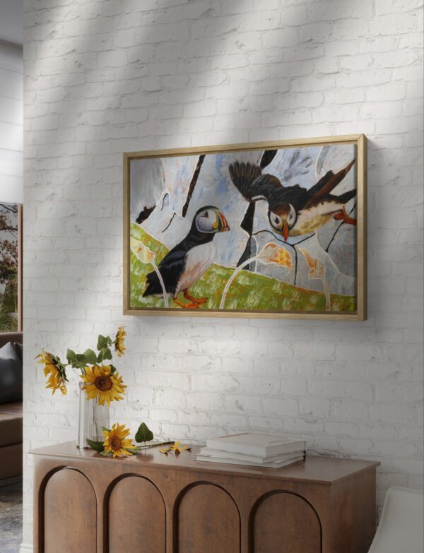 Puffin art framed mockup