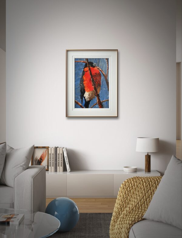 Front View of bullfinch art in light room