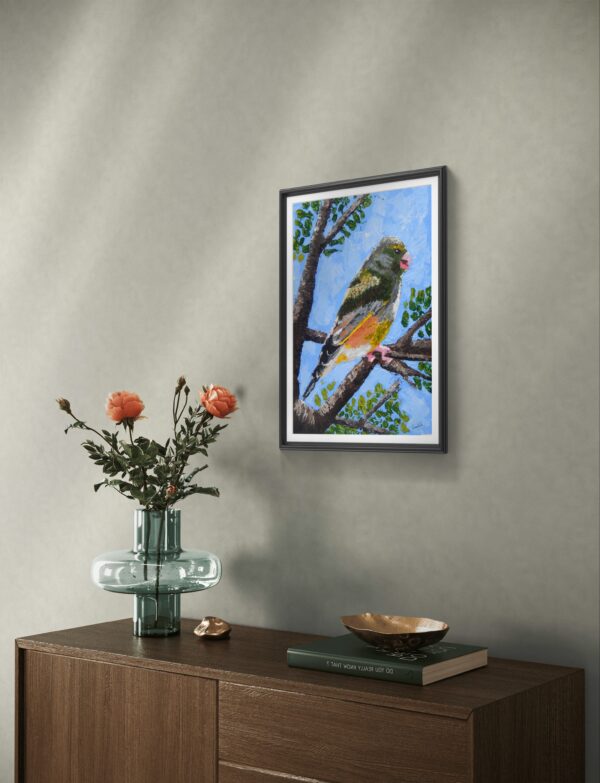 Greenfinch painting framed