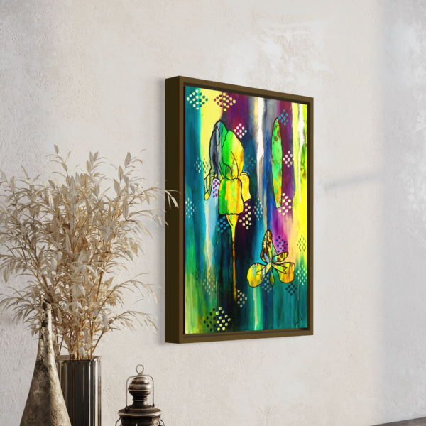 Side view of iris art framed mockup