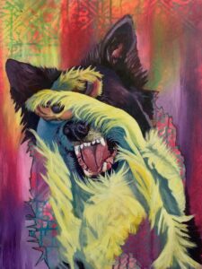 Contemporary Acrylic and Oil Border Collie Portrait Hiding Face