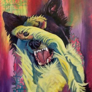 Contemporary Acrylic and Oil Border Collie Portrait Hiding Face  – Shy Guy