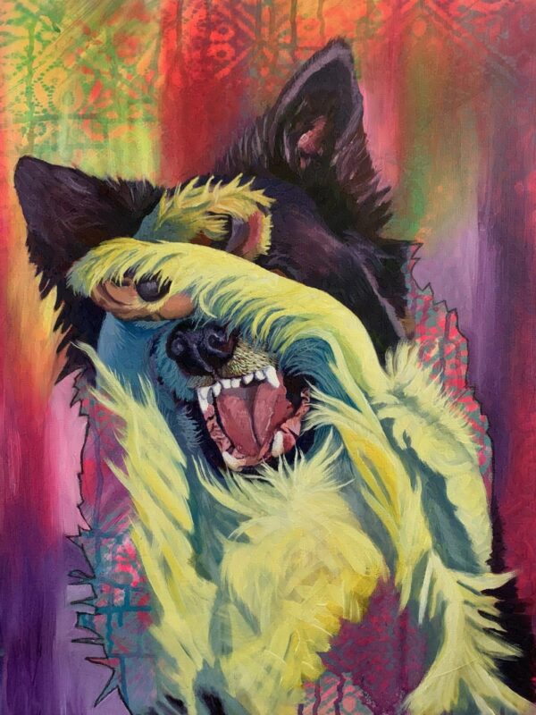 Contemporary Acrylic and Oil Border Collie Portrait Hiding Face