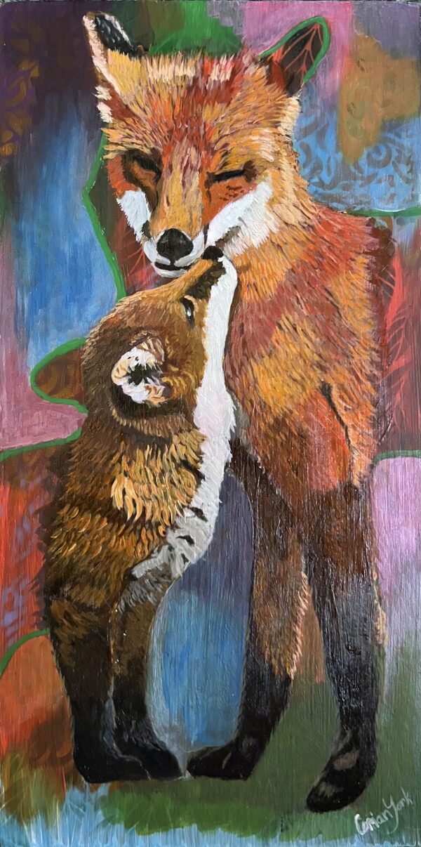 Fox mother and baby fox art