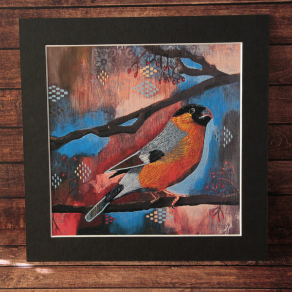 Mounted bullfinch environmental art print