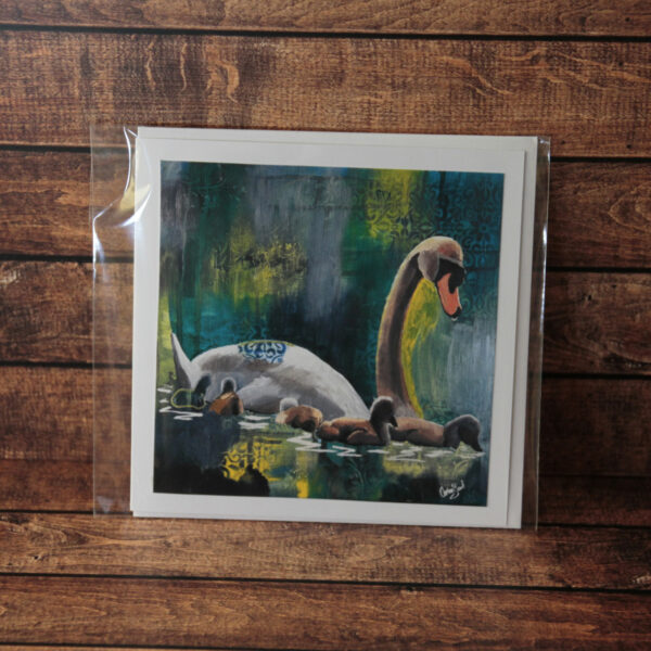 Swan art greetings card
