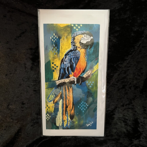 Mixed media parrot art greeting card