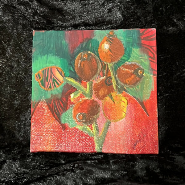 Small art for shelves original rosehips