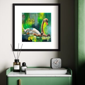 Framed swan painting