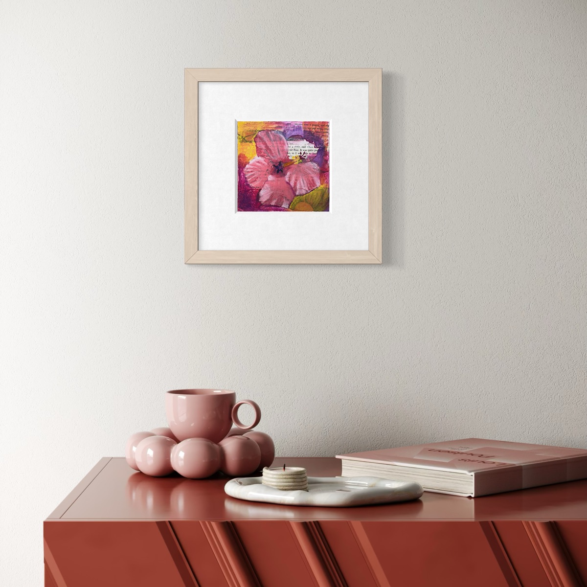 Hibiscus artwork wooden frame