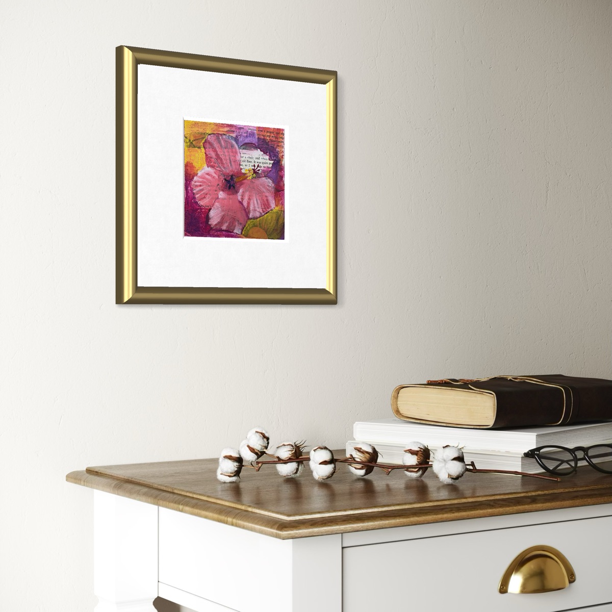 Hibiscus artwork in gold frame